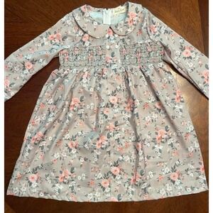 Marie Nicole Dress 2XL‎ (size 6) Tan Vintage Florals Smocked Peter Pan Collar